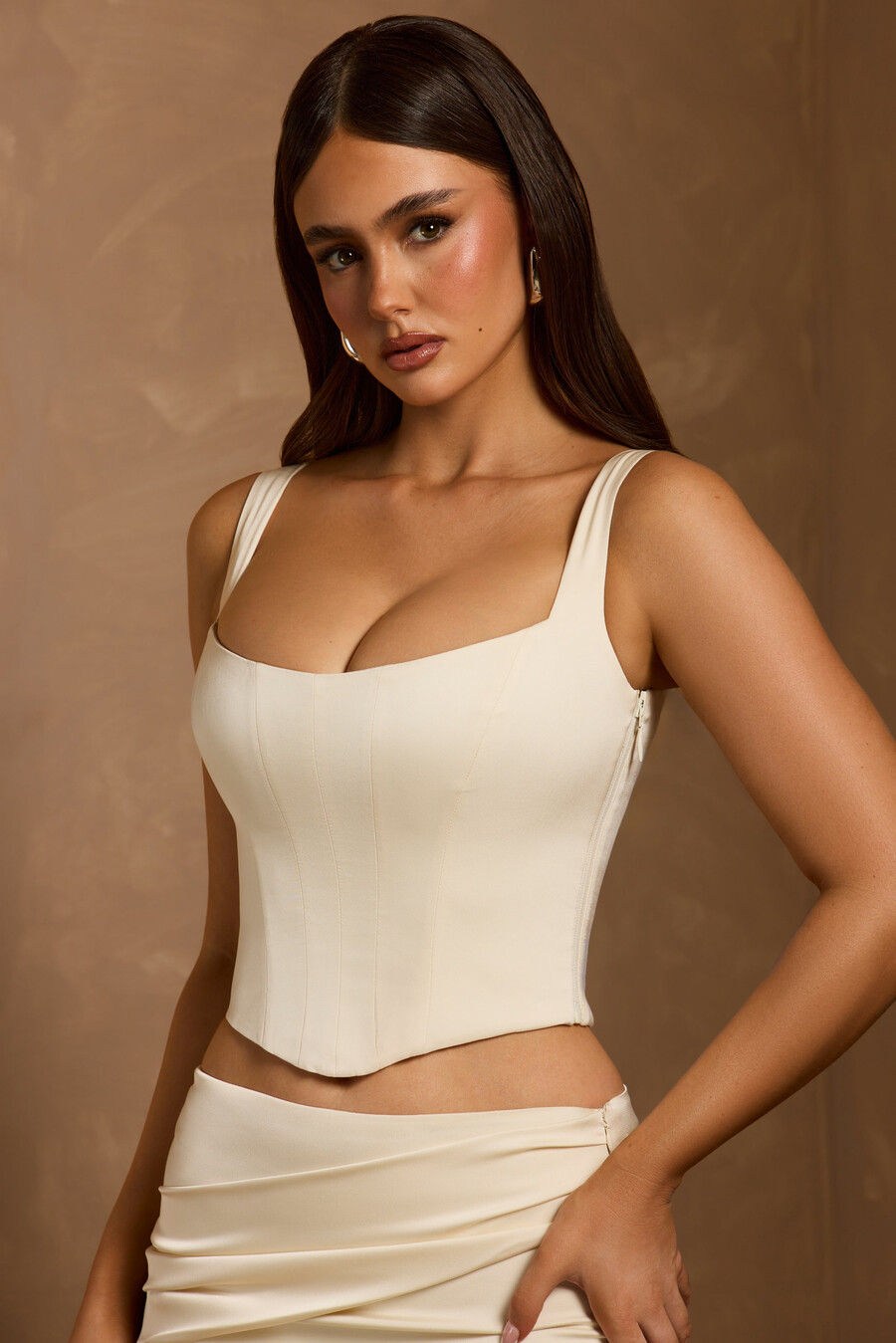 top corset com amarração em cadarço na cor marfim